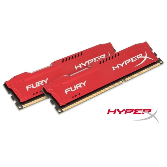 Vente Memoire PC HyperX FURY Red DDR3 8Go (Kit 2x4Go), 1333MHz CL9 240-pin DIMM - HX313C9FRK2/8 pas cher