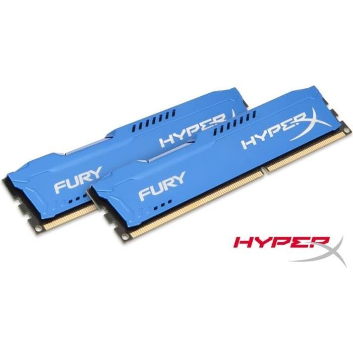 Vente Memoire PC HyperX FURY Blue DDR3 8Go (Kit 2x4Go), 1600MHz CL10 240-pin DIMM - HX316C10FK2/8 pas cher