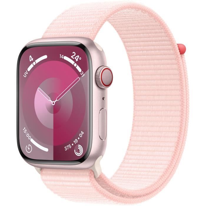 Apple Watch Series 9 GPS + Cellular - 45mm - Boîtier Pink Aluminium - Bracelet Light Pink Sport Loop