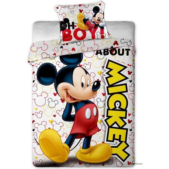 DISNEY Housse de Couette Mickey - 1 place 140 x 200 cm + 1 taie d'oreiller 63 x 63 cm - Multicolore