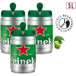 Heineken - Fût de bière blonde - Compatible Beertender - Lot de 3 fûts x 5L