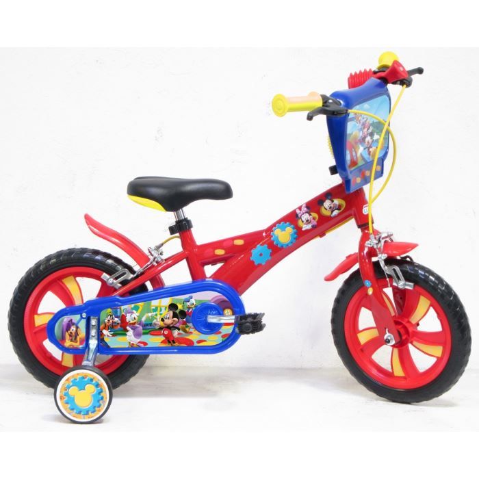 Vélo Eva 12'' pour Enfant - MICKEY - Pignon Fixe - 2 Freins Caliper - Rouge - Acier