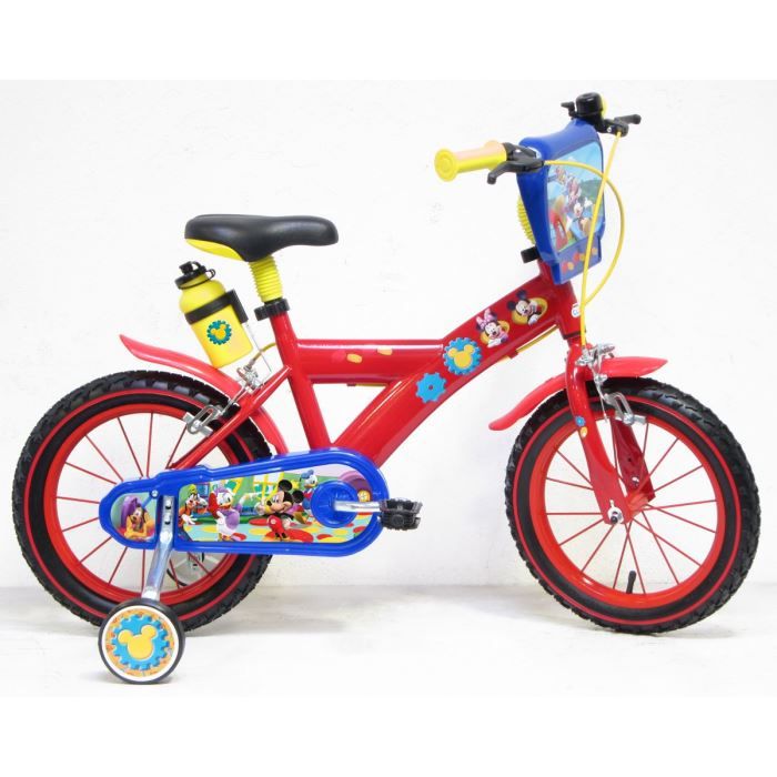 Vélo 14'' Enfant Garçon - MICKEY - Pignon Fixe - Freins Caliper - Rouge et Bleu