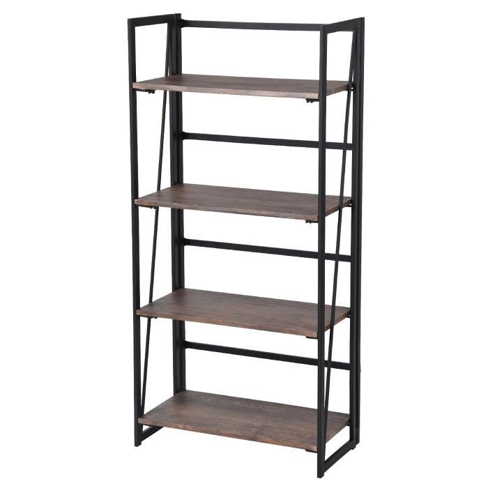 Backer Etagere Meuble Pliable Style Industriel En Metal Noir Tablettes Decor Noyer L 60 Cm Cdiscount Maison