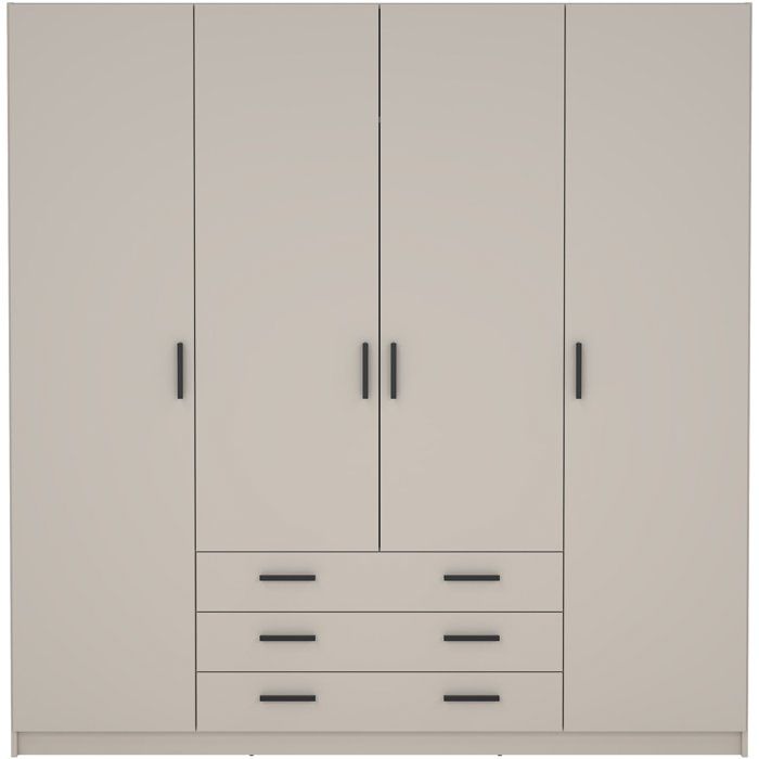 Armoire chambre VEGA Aucne 4 portes 3 tiroirs cachemire beige mat 195,5 cm
