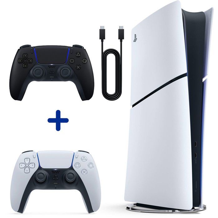 Pack PS5 Digitale (sans lecteur CD) : Console PlayStation 5 (Modèle Slim) + 2ème manette DualSense Noire - avec câble USB pour PC