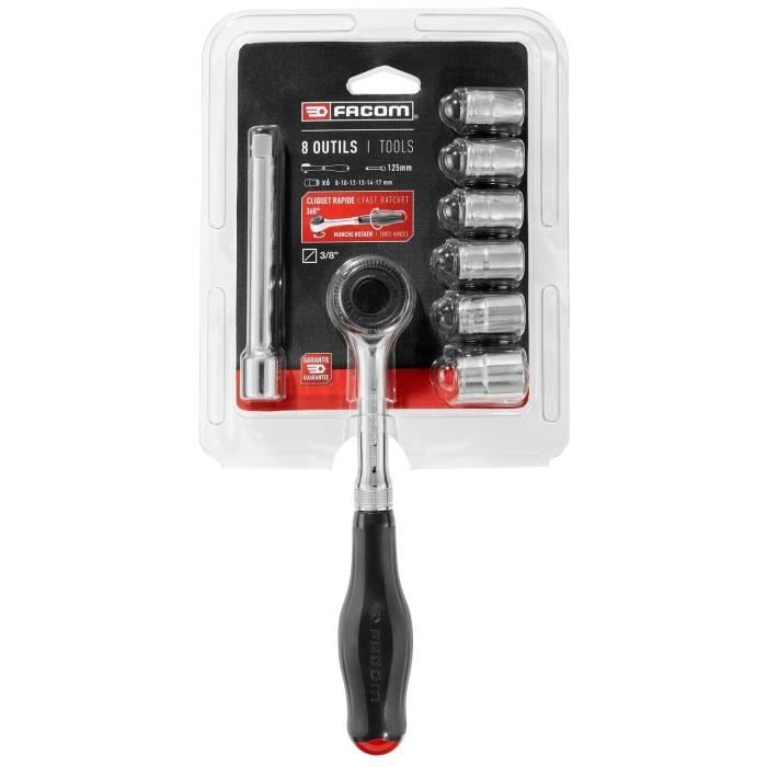 Cliquet Rotatif FACOM J.360PACKPG 3/8 - Kit Serrage Avec 6 Douilles Et Rallonge 125mm