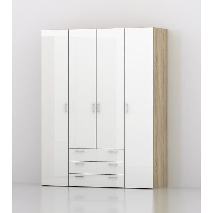 Générique Space Armoire de Chambre Style Contemporain Blanc laqué Brillant l 154 cm 