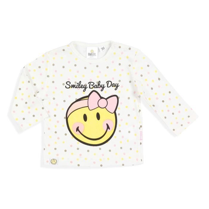 Smiley T Shirt De Pyjama Blanc Manches Longues Serigraphie Smiley En Coton Bebe Fille Blanc Cdiscount Pret A Porter