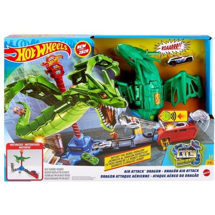 Hot Wheels - Attaque du Robot Dragon Motorisé avec Commissariat de