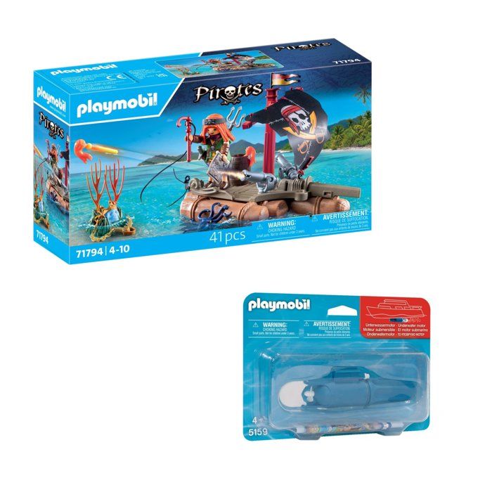 Pack PLAYMOBIL Pirate avec radeau (71794) + Moteur (5159) - Les pirates - Dès 4 ans