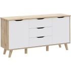 BRAND Buffet 150 cm - VANKKA - Chêne / Blanc mat - 2 portes - 3 tiroirs