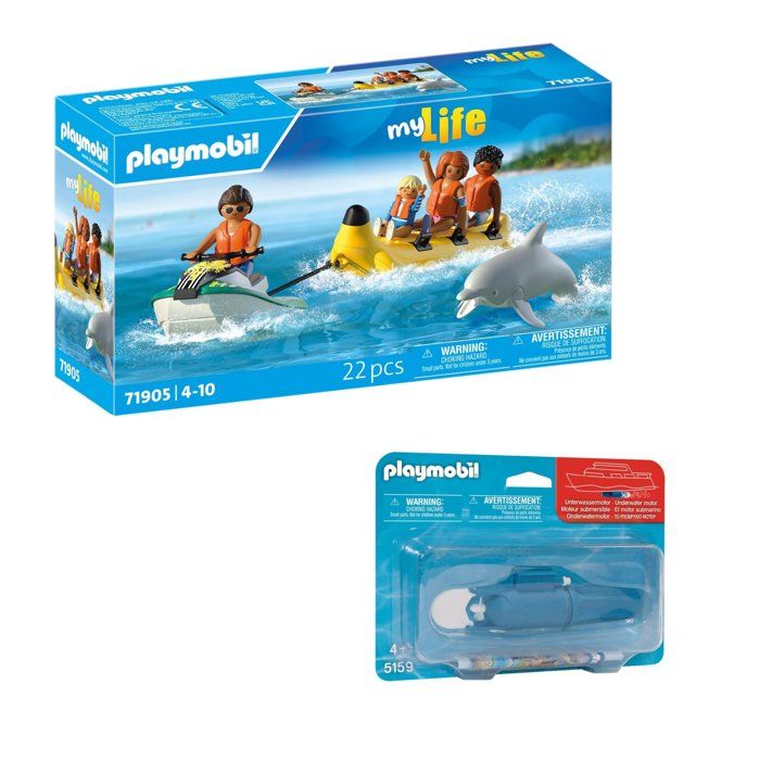 Pack PLAYMOBIL Scooter des mers (71905) + Moteur (5159) - My Life vacances à la plage - Dès 4 ans