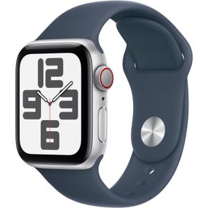 MONTRE CONNECTÉE Apple Watch SE GPS + Cellular - 40mm - Boîtier Silver Aluminium - Bracelet Storm Blue Sport Band - M/L