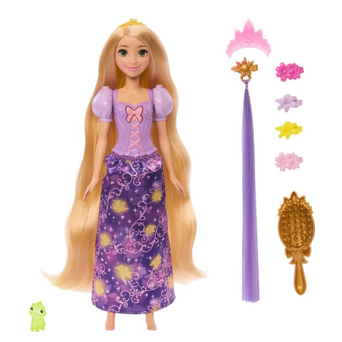 Poupée - DISNEY PRINCESSES - JHL46 - Raiponce Cheveux Magiques - Cheveux lumineux - Change de couleur au brossage - 7 accessoires