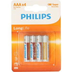 PILES PHILIPS Piles R03 / AAA Longlife - 1,5 V - Pack de