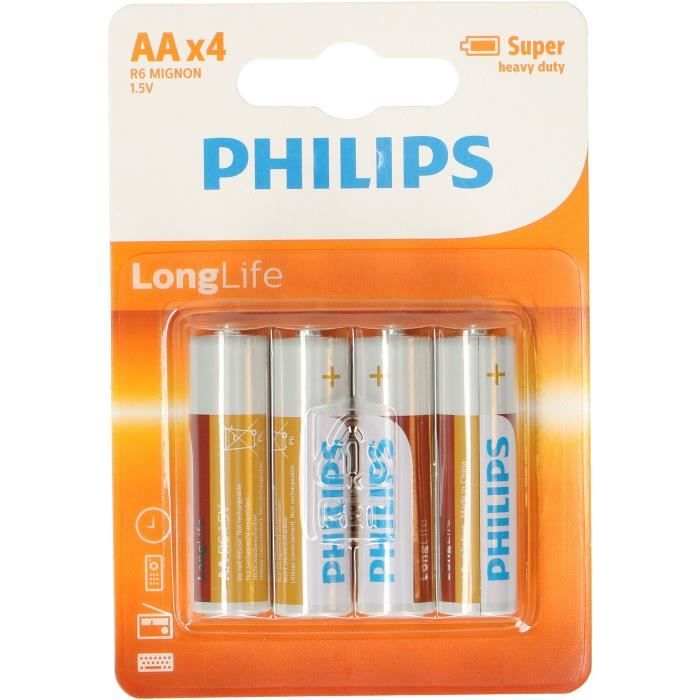 PHILIPS Piles R6 / AA Longlife - 1,5 V - Pack de 4