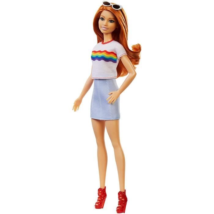 Poupée BARBIE Fashionistas Rousse T-shirt Arc-en-Ciel - BARBIE - T