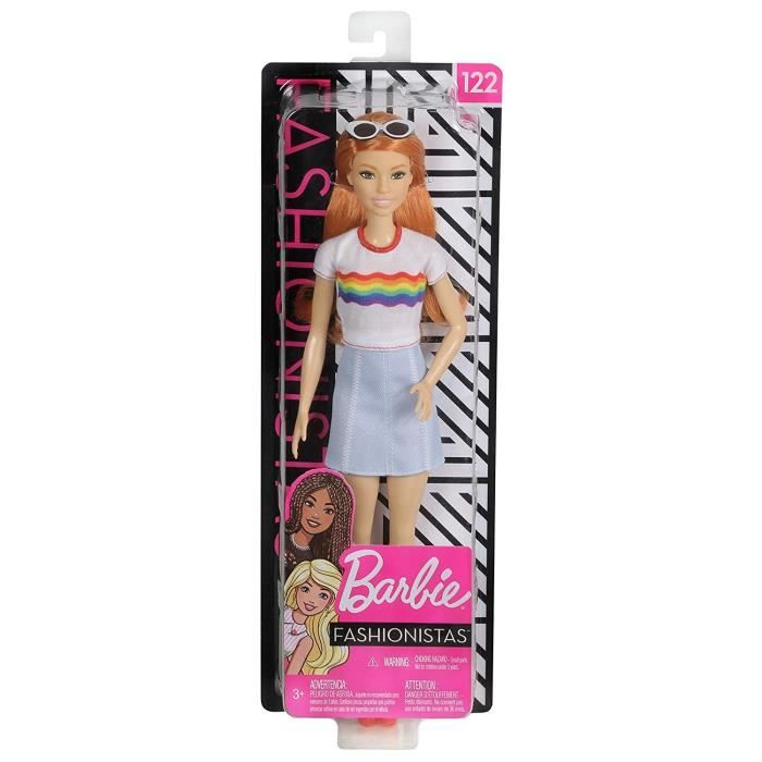 Poupée BARBIE Fashionistas Rousse T-shirt Arc-en-Ciel - BARBIE - T