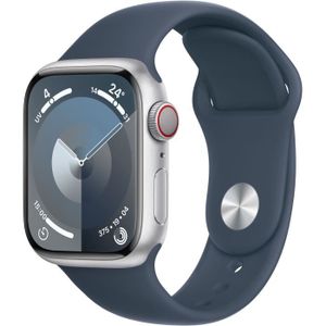 MONTRE CONNECTÉE Apple Watch Series 9 GPS + Cellular - 41mm - Boîtier Silver Aluminium - Bracelet Storm Blue Sport Band - S/M