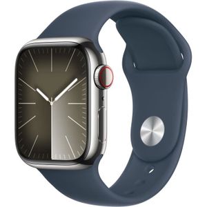 MONTRE CONNECTÉE Apple Watch Series 9 GPS + Cellular - 41mm - Boîtier Acier Argent - Bracelet Storm Blue Sport Band - S/M