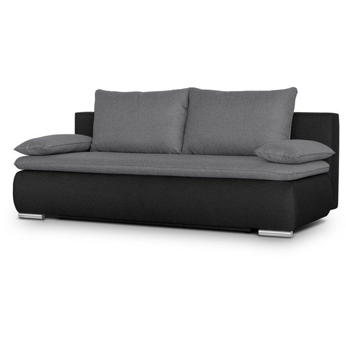 Canapé convertible - 3 places - ALAN - Tissu Gris clair / Anthracite - Coffre - 203 x 89 x 99 cm