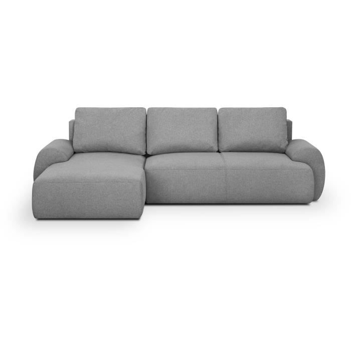 Canapé d'angle gauche convertible MILO 4 places - Tissu gris - Coffre de rangement - L 264 x H 84 x