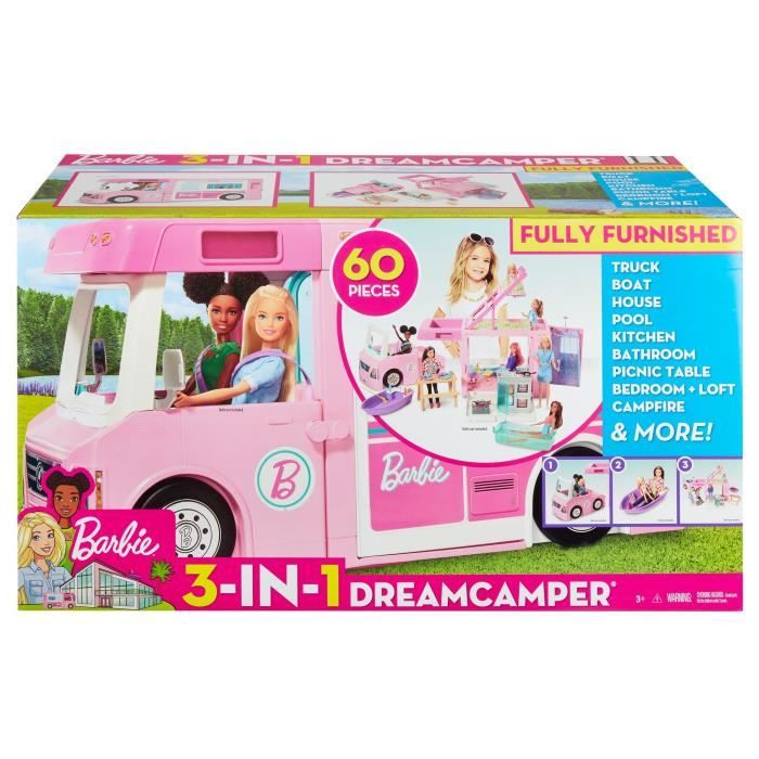 Barbie Camping Car de Reve 3 en 1 55 cm Des 3 ans 50 Accessoires Cdiscount Jeux Jouets