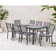 Ensemble repas de jardin : Table 180 cm + 8 chaises - Structure aluminium - Plateau verre trempé - Gris-0