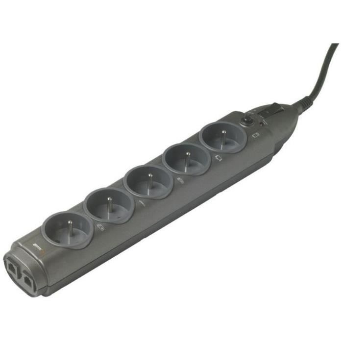 INFOSEC – S5 LAN – Parasurtenseur 5 Prises FR + 2 RJ45 – Garantie 2 ans