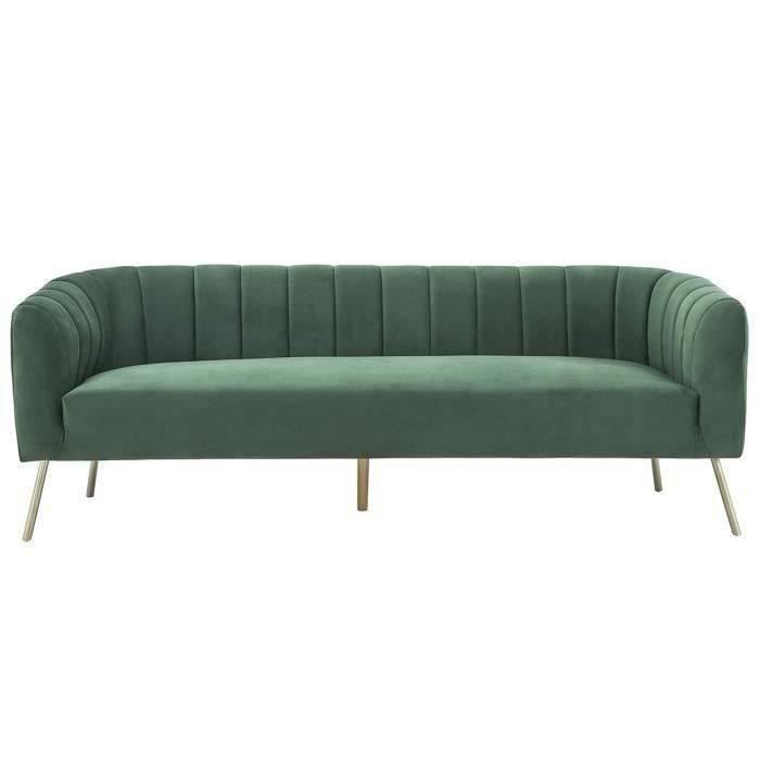 Canapé rétro - 3 places - Velours bleu vert - Style chic - L 207 x P 87 x H 77 cm - MATHIS - Structu