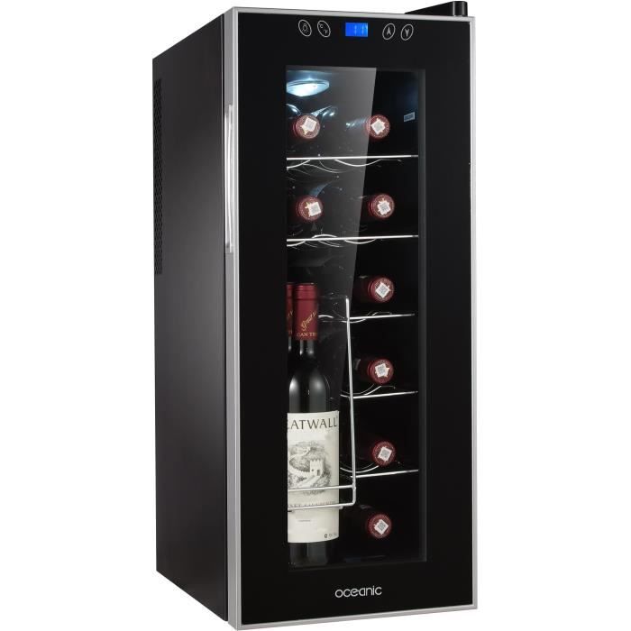 OCEANIC OCEACWC12LCD - Cave à vin de service - 12 bouteilles - Pose libre -  Classe A - L 26 x H 65 cm - Noir + Cadre Silver - Cdiscount Electroménager