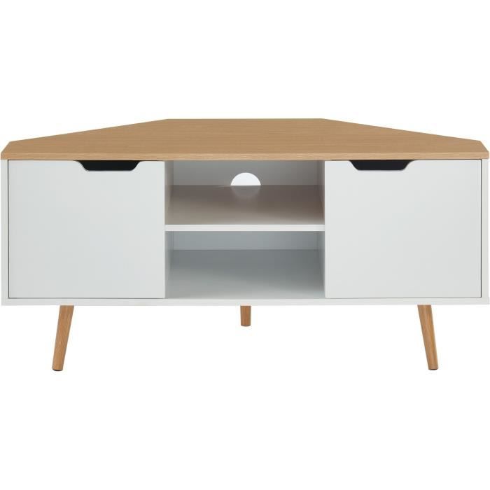 Meuble TV dangle - BAÏTA - Gamme LYNA - Blanc et effet chêne - L 115 x P 55 x H 535 cm