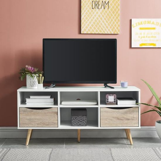 Göteborg Retro Design Table Basse Blanc-Chêne 115 cm dans le style scandinaves NEUF