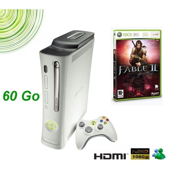 Console Xbox 360 Premium 60 Go HDMI + Fable 2 - Microsoft - Blanc - Bundle