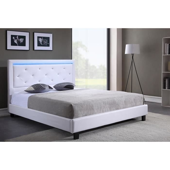 Ba&iuml;ta Lit &agrave; LED FILIP Simili Blanc et strass 140x190cm