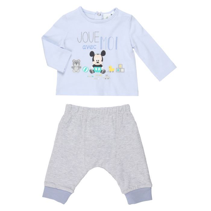 Mickey Ensemble Bebe Garcon Bleu Ciel Gris Et Blanc Cdiscount Pret A Porter