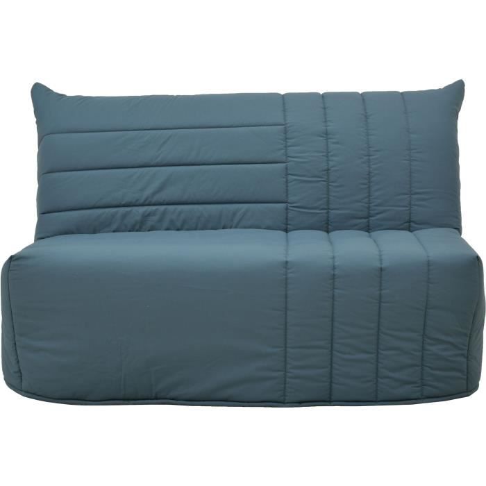 Banquette BZ 2 places BECCI - Tissu bleu de prusse - Matelas Bultex - L142 x P101 x H95cm - Fabricat