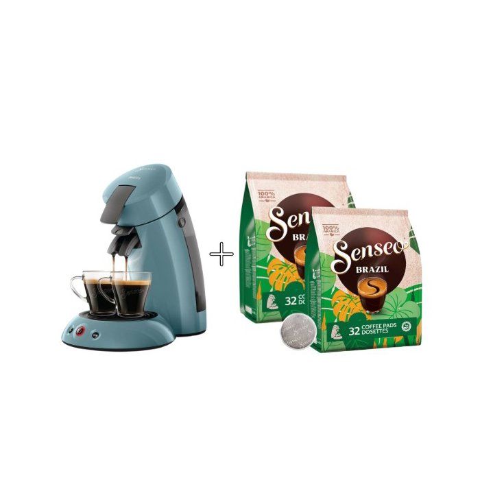 Cafetière à dosette - PHILIPS - SENSEO - HD6553/21 - Original - Bleu Gris + 2 Paquets de 32 dosettes - Espresso Brazil