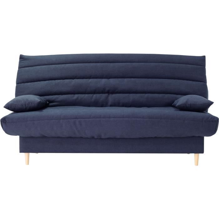 Clic clac 3 places LIV 20 - Tissu Soro bleu foncé - Couchage 125x190 cm - Avec coussins - L193 x P95