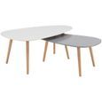 KIVI Lot de 2 tables basses gigognes scandinave blanc laqué et gris mat - L 98 x l 61 et  L 88 x l 48 cm-0