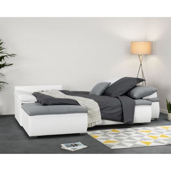 Canapé D’Angle Convertible En Tissu Celia – 3 Places, Réversible, Couchage Express, Coffre De Rangement | Gris - 10
