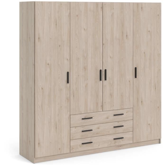 Armoire VEGA - Décor Chêne Jackson - 4 portes + 3 tiroirs - L 1955 x P 496 x H 2004 cm