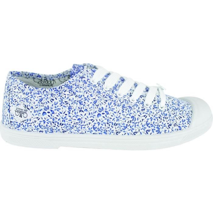 Baskets LE TEMPS DES CERISES en Toile Bleu Petites Fleurs Liberty