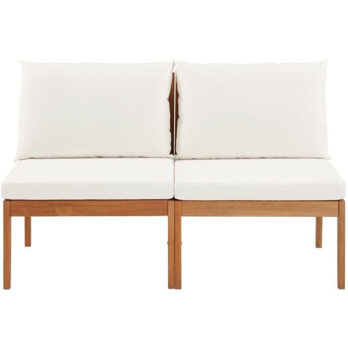 Banc de jardin ALMA en bois d'acacia FSC avec coussins - 2 personnes - Blanc