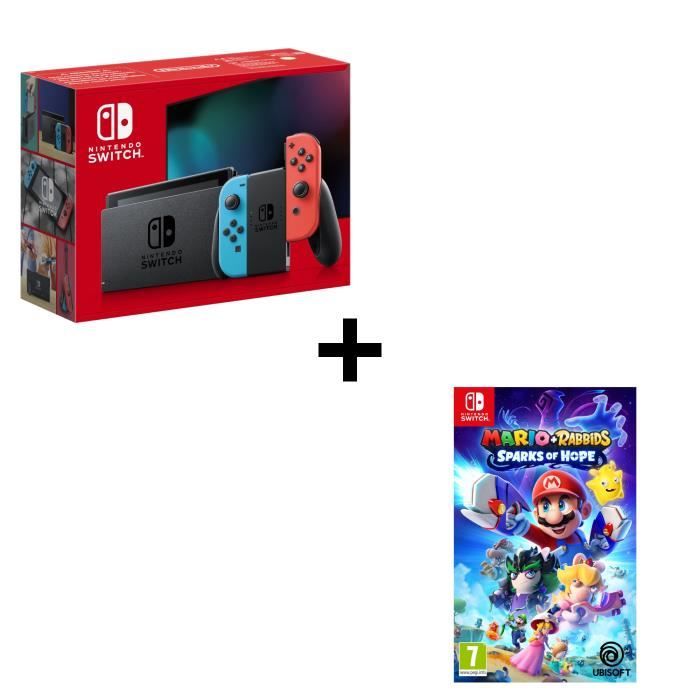Pack : Console Nintendo Switch Néon + Mario + Lapins Crétins : Sparks of Hope Jeu Switch