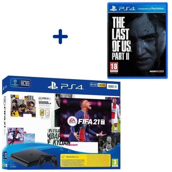 Console PS4 Slim 500Go Noire/Jet Black + FIFA 21 + Voucher FUT + 14 Jours PS Plus + The Last of Us Part II