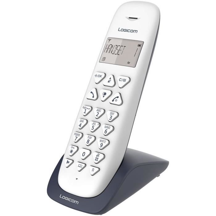Téléphone sans fil LOGICOM VEGA 155T SOLO avec répondeur - Autonomie 7h - Répertoire 20 numéros - Blanc/Taupe