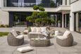 Salon bas de jardin ISA 5 places en résine tressée demi-ronde luxe - GRIS-1
