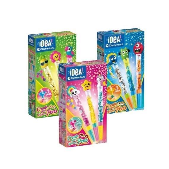 Crée tes Stylos - Clementoni - Mini atelier des Stylos - Lot avec 3 thèmes : Fantaisie Tropical et Monstres - 12 Stylos inclus
